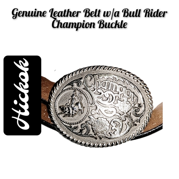 Hickok ~Genuine Leather Basket Weave Belt with a Bull Rider Champion - Picture 4 of 5